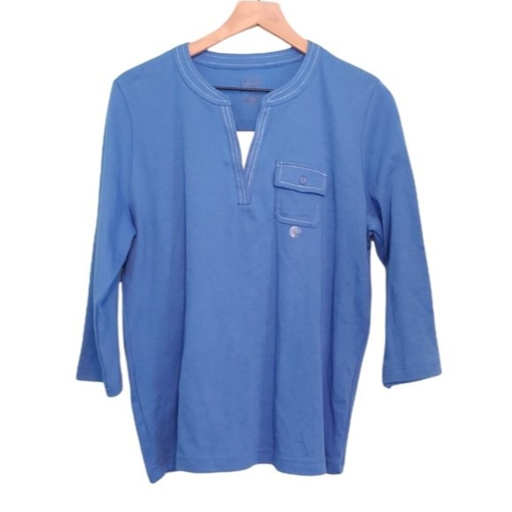 Hastings & Smith Blue 3/4 Sleeve Pocket T-Shirt Size Large NWOT